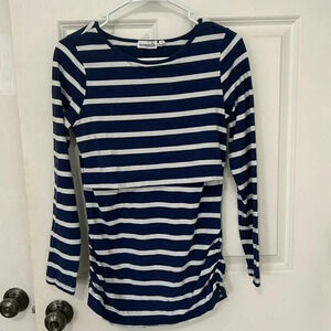 Momzelle striped nursing/maternity, shirt size small blue and white long sleeve